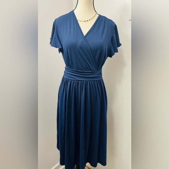 Grecerelle Women's Summer Dress Wrap V-Neck Ruffle Short Sleeve Casual Solid M - Picture 3 of 7